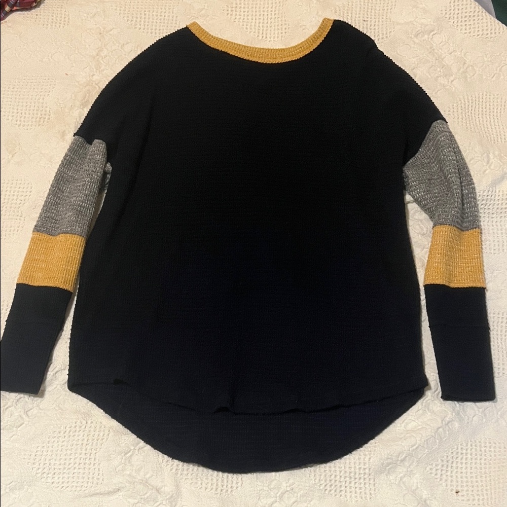 Colorblock Women's Sweater - Navy, Gray, and Gold